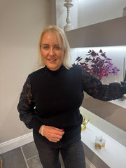 Black Floral Sleeve Knit Caroline