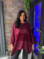 Wine Sequin Panel Sweat Top Mandy