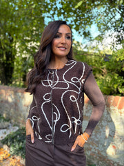 Chocolate Boucle Swirl Pattern Waistcoat Flo