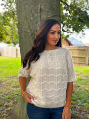 Cream Short Sleeve Chevron Knit Kenna
