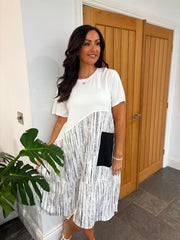 White Half Grain Stripe Pocket Dress Amelia