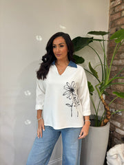 Winter White Collared Flower Sweatshirt Angel