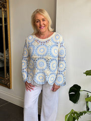 Light Blue Crochet Loose Weave Knit Amber