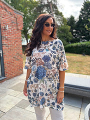 Blue Floral Print Knit Tunic Delilah