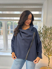 Navy Crossover Zip Jacket Bronwen