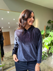 Navy Sparkle  Velour Hoodie Colette
