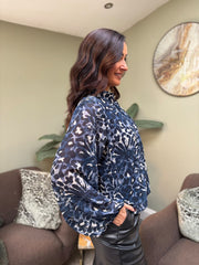 Navy Abstract Leopard Blouse Poppy