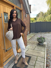 Chocolate Fringed Pocket Knit Ruth
