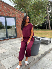 Wine Two Piece Trouser Set Sara