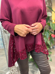 Wine Sequin Dipped Hem Sweat Top Lola