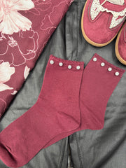 Wine Silver Bead Top Socks