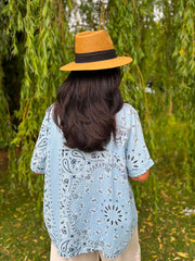 Blue Bubble Cotton Paisley Short Sleeve Shirt Jackie