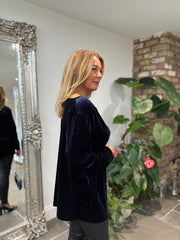 Navy Velour Cowl Neck Sparkle Top Olivia