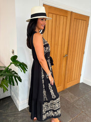 Black Embroidery Belted Dress Kristina