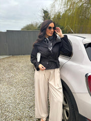 Stone Tailored Wide Leg Pleat Trousers