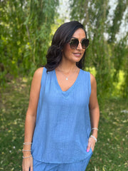 Denim Textured Vest Top Kaylee