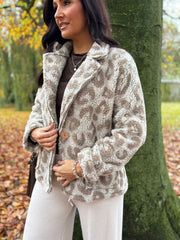 Stone Leopard Teddy Fleece Coat Harley