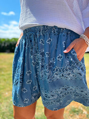 Denim Paisley Shorts
