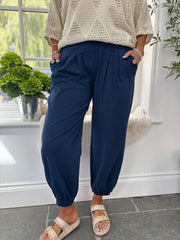 Navy Hareem Style Button Trousers