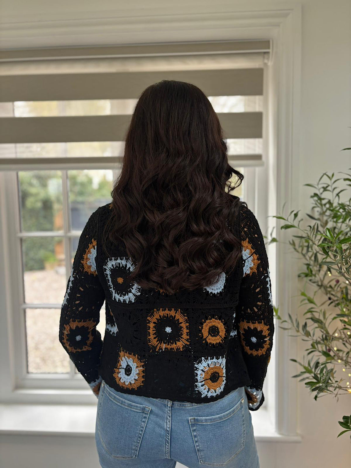 トップス Athena Designs Patchwork Cardigan Black Crochet Patchwork Cardi Silvia – Tillett's