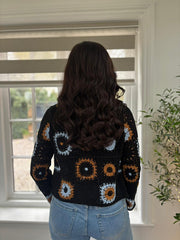 Black Crochet Patchwork Cardi Silvia