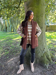 Mocha Striped Crew Neck Jumper Gabrielle
