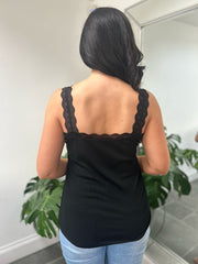 Black Lace Ribbed Vest Libby