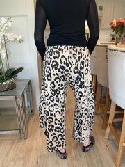 Stone Leopard Print Barrel Leg Trouser