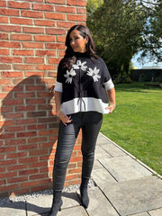 Black Applique Floral Knit Tanya