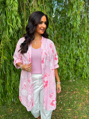 Pink Flower Pattern Longline Shirt Lucinda