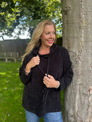 Black Chenille Silver Fleck Hoodie Lisa