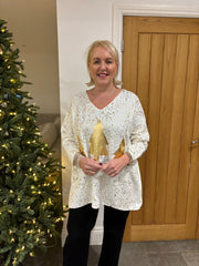 Winter White Gold Xmas Tree Knit Ava