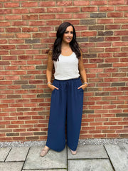 Navy Wide Leg Pocket Trousers Claudia