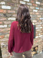 Wine Pleat Detail Chiffon Blouse Molly