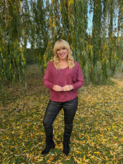 Wine Shimmer V Neck Knit Seren