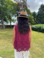 Wine Floral Lace Hem Vest Dina