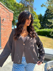 Chocolate Button Front Jacket Helen