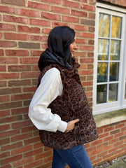 Leopard Premium Faux Fur Hooded Gilet