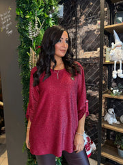 Wine Button Sleeve Shimmer Top Stevie