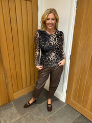 Grey Animal Print Mesh Top Sofia