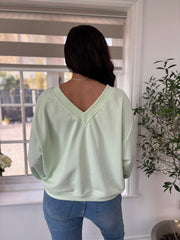 Mint Slogan V Neck Sweatshirt Dakota