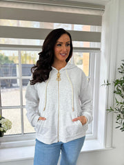 Grey Luxe Gold Charm Zip Hoodie Demi