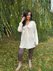 Stone Gathered V Neck Top Elsie