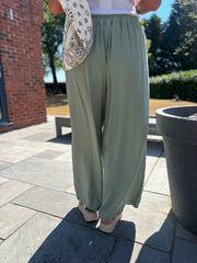 Khaki Wide Leg Pull On Trousers Cara