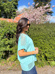 Aqua Mesh Trim Short Sleeve Top Riley