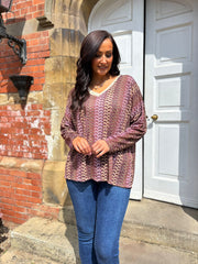 Wine Pattern Stripe Shimmer Top Freya
