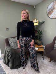 Teal Leopard Stripe Wide Leg Trousers
