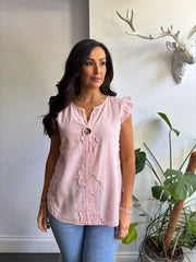 Pink Floral Frill Sleeve Top Chrissy