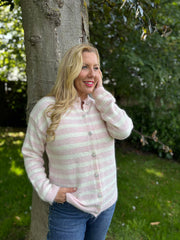 Pink Striped Knit Cardi Loretta