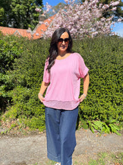 Pink Mesh Trim Short Sleeve Top Riley
